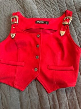 Lucky & Blessed Scarlet Red Western Buckle Cropped Vest